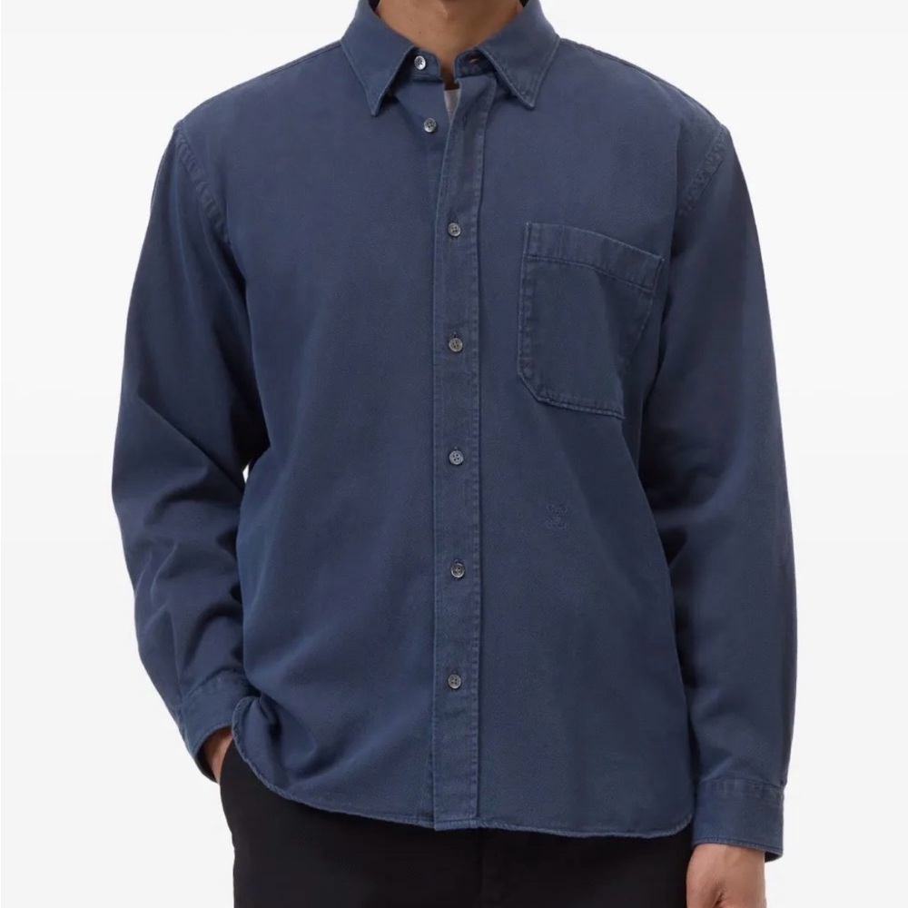 Old Navy Men's Dark Navy Long-Sleeve Button-Down Shirt Regular Fit Built in Flex